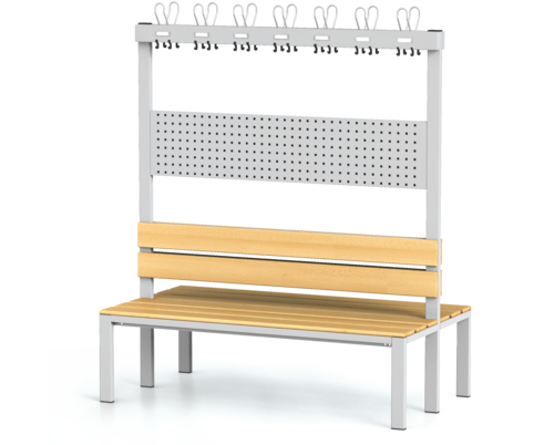 Oboustranná lavice s opěradlem a věšáky, bukové latě - základní provedení 1800 x 1500 x 830
